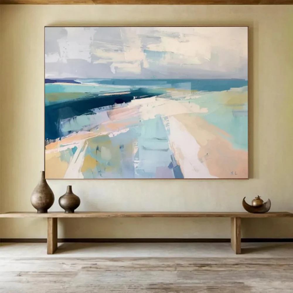 Coastal Hand-painted Soft Bedroom Room Abstract Artwork XH96H